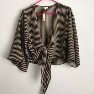 NWT Stripe Tie Front Short Sleeve Top